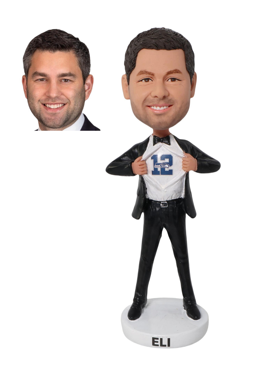 Custom Custom Super CEO bobblehead with an open shirt and logo